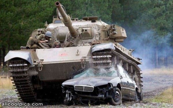 Cool Tank Crushes Car